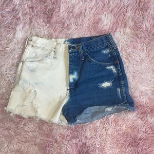 Vintage high waisted half & half bleached denim shorts